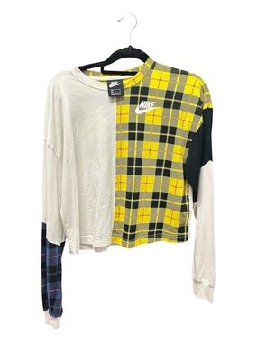Nike Sportswear Plaid Colorblock Long Sleeve Crop Top Women’s Size S